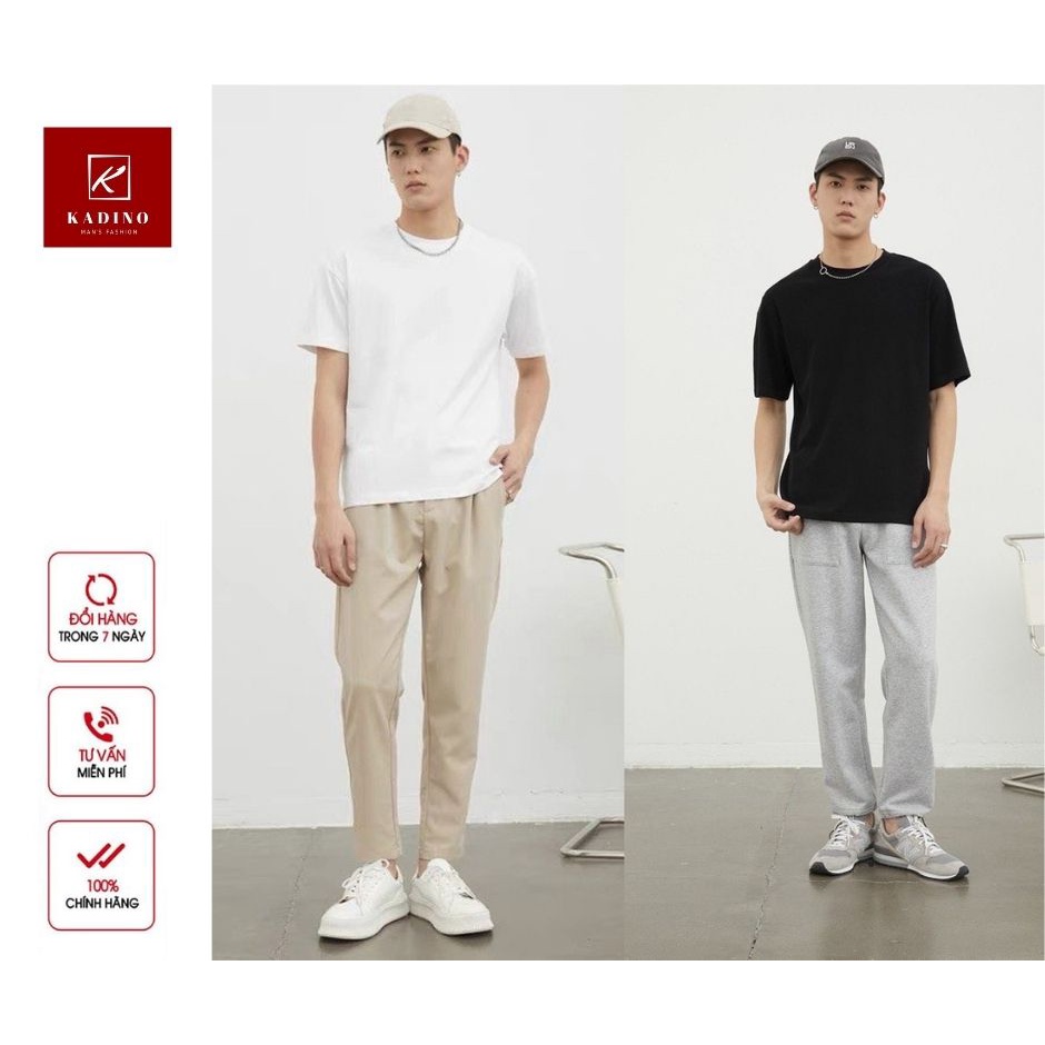ÁO THUN TRƠN BASIC TRẮNG ĐEN NGẮN TAY CỔ TRON NAM NỮ của KADINO, ÁO PHÔNG TRƠN BASIC TRẮNG ĐEN