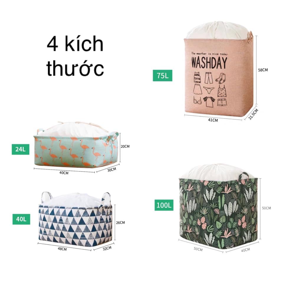 Giỏ đựng quần áo bằng vải cao cấp cỡ lớn, túi đựng chăn màn đa năng washday có thể gấp gọn phong cách vintage