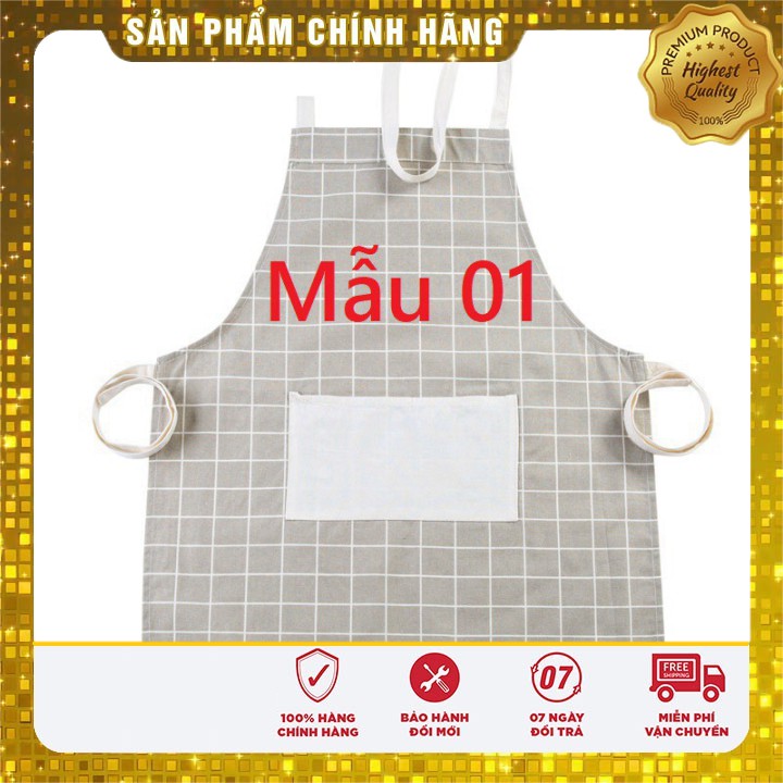 Tạp dề vải nhà bếp kẻ ô màu ghi sáng 67 x 61.5cm