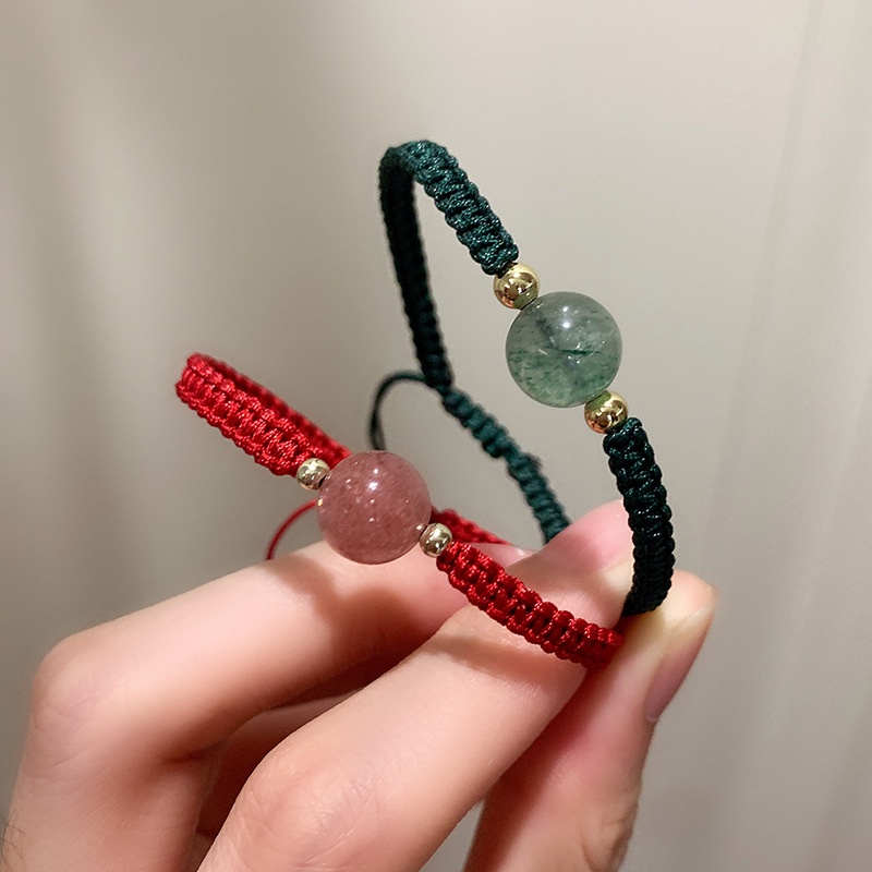 Vòng tay sợi dệt màu đỏ hạt pha lê may mắn