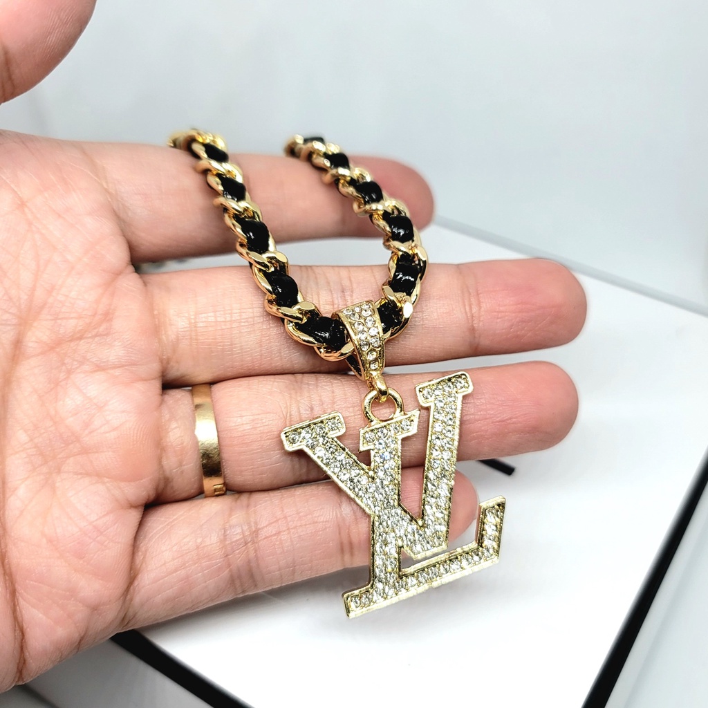 Vòng cổ thương hiệu LV dạng xích bện da mạ vàng cao cấp VCH27