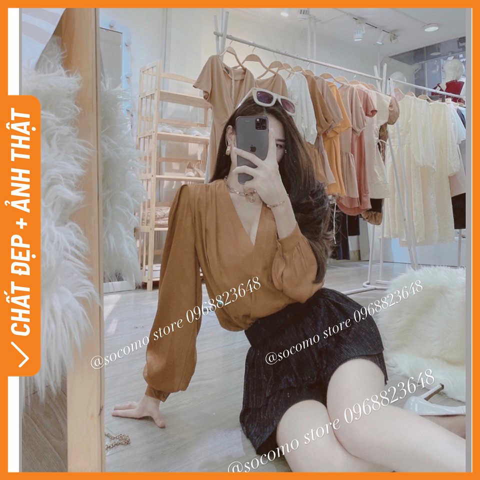 Áo sơ mi cổ V Socomo A12022 - áo sơ mi kiểu công sở - Hàng Loại 1, Chất Đẹp - Giá tốt - 100% ảnh Socomo