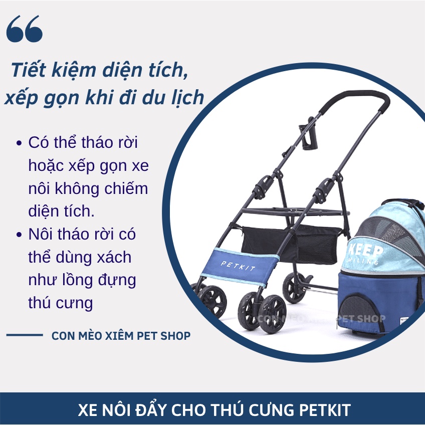 Xe nôi đẩy thú cưng Petkit tháo rời gấp gọn, phụ kiện cho thú cưng thiết bị du lịch cho chó mèo Con Mèo Xiêm