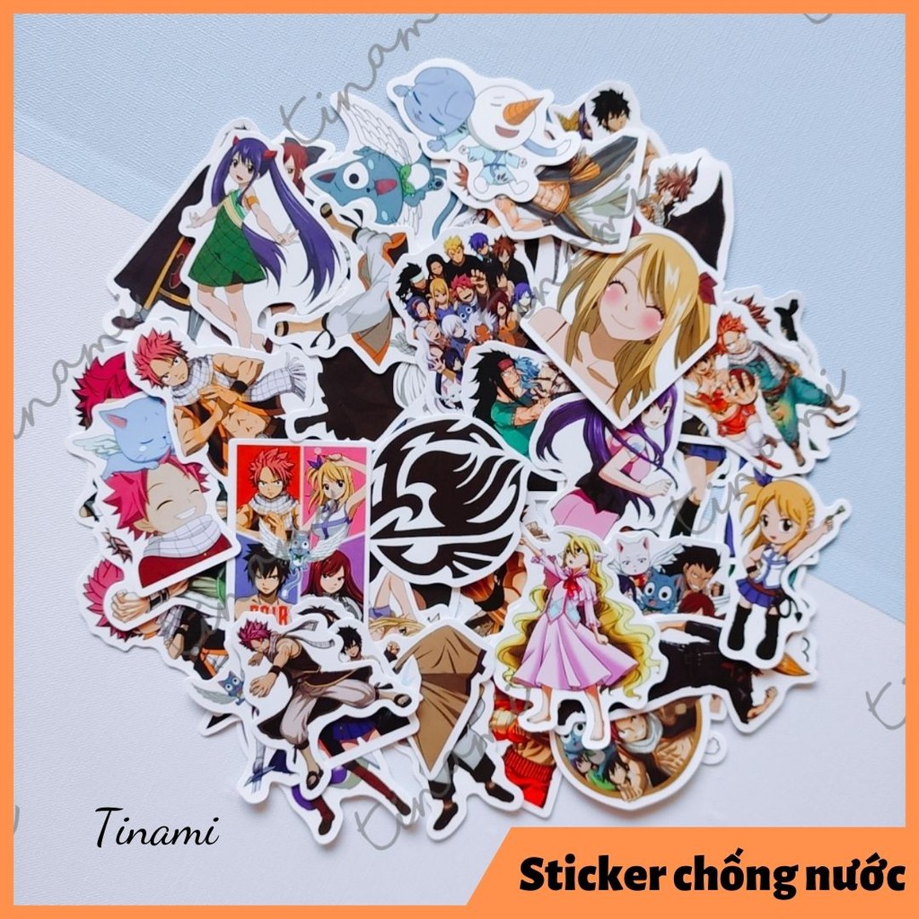 Bộ 50 Hình dán anime Sticker Fairy Tail Hội đuôi tiên trọn bộ hình dán không thấm nước mực in sắc nét trang trí