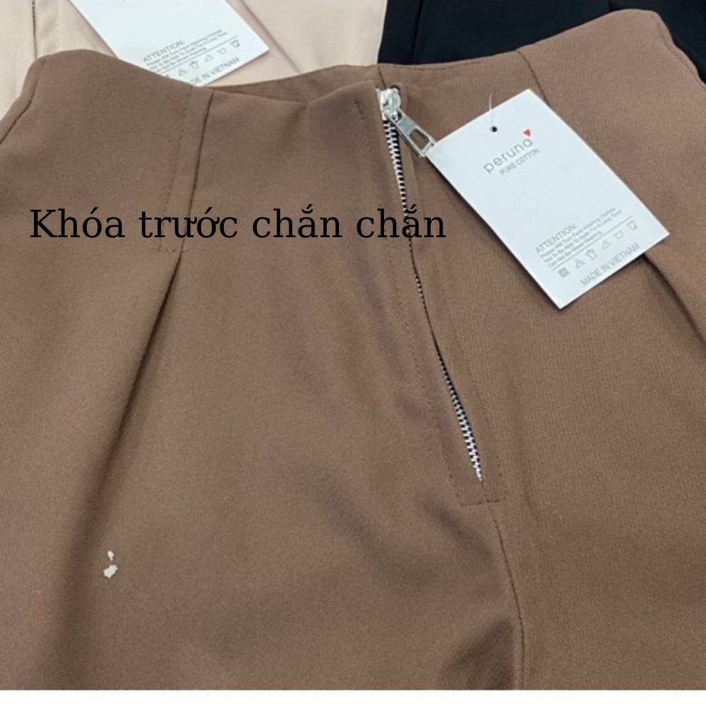 Quần short nữ , quần đùi ống rộng nữ lưng cao khoá trước màu đen vải tuyết mưa dày dặn phong cách hàn quốc Larosa