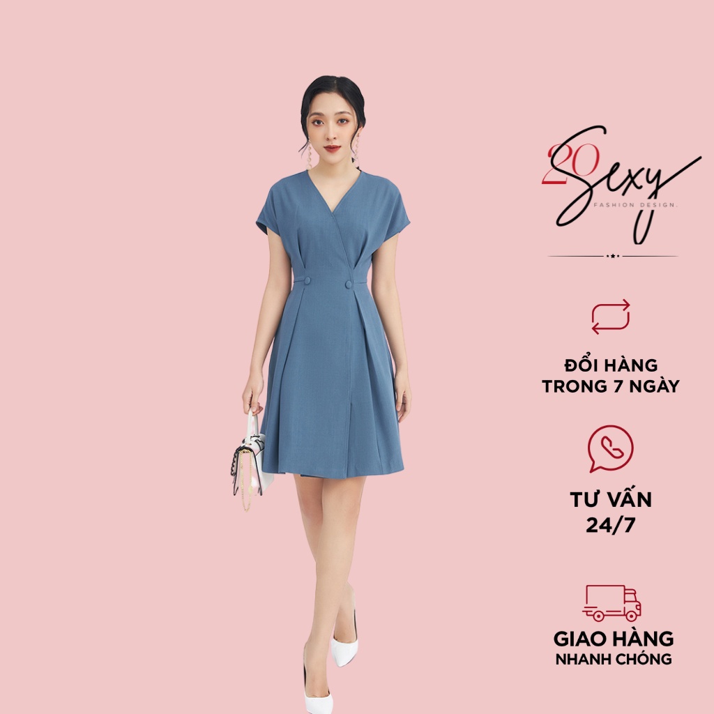 Đầm xòe nữ công sở ngắn tay liền vai vạt chồng 20Sexy by 20AGAIN Váy xoè nữ DEA1118