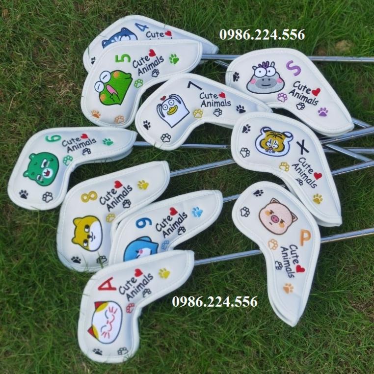 Cover gậy golf bọc đầu sắt da PU chống trầy xước bụi bẩn set 10 miếng
