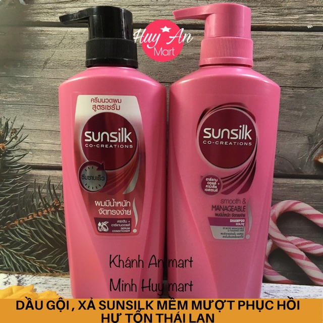 Dầu xả Sunsilk Thái Lan Smooth &amp; Manageable 425ml màu hồng Phục hồi hư tổn