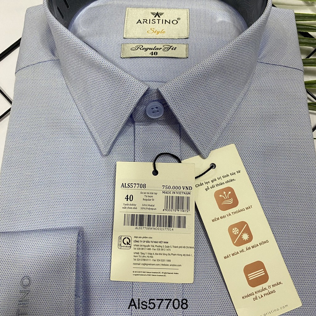Áo Sơ Mi Nam Dài Tay Aristino – ALS57708, ALS00808 Regular, Màu Xanh, Hạn Chế Nhăn Co