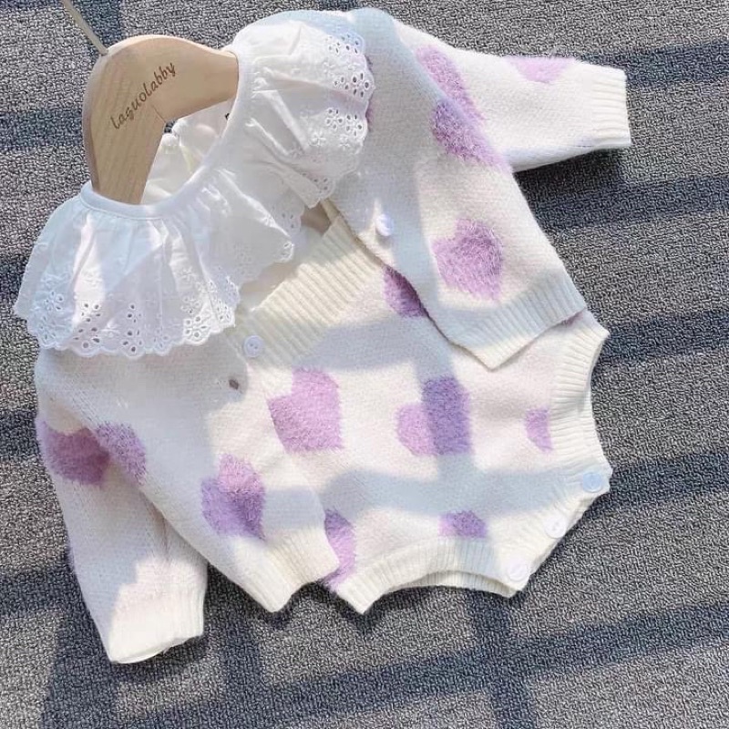 Set áo khoác body len trái tim_