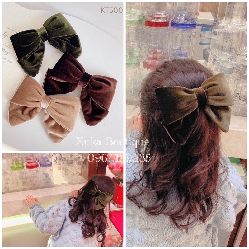 Kẹp Tóc Nơ Nhung Mẹ Con, Băng Đô Cài Tóc Cao Cấp Gắn Nơ Nhung, Kẹp Tóc Phái Nữ [ẢNH THẬT]