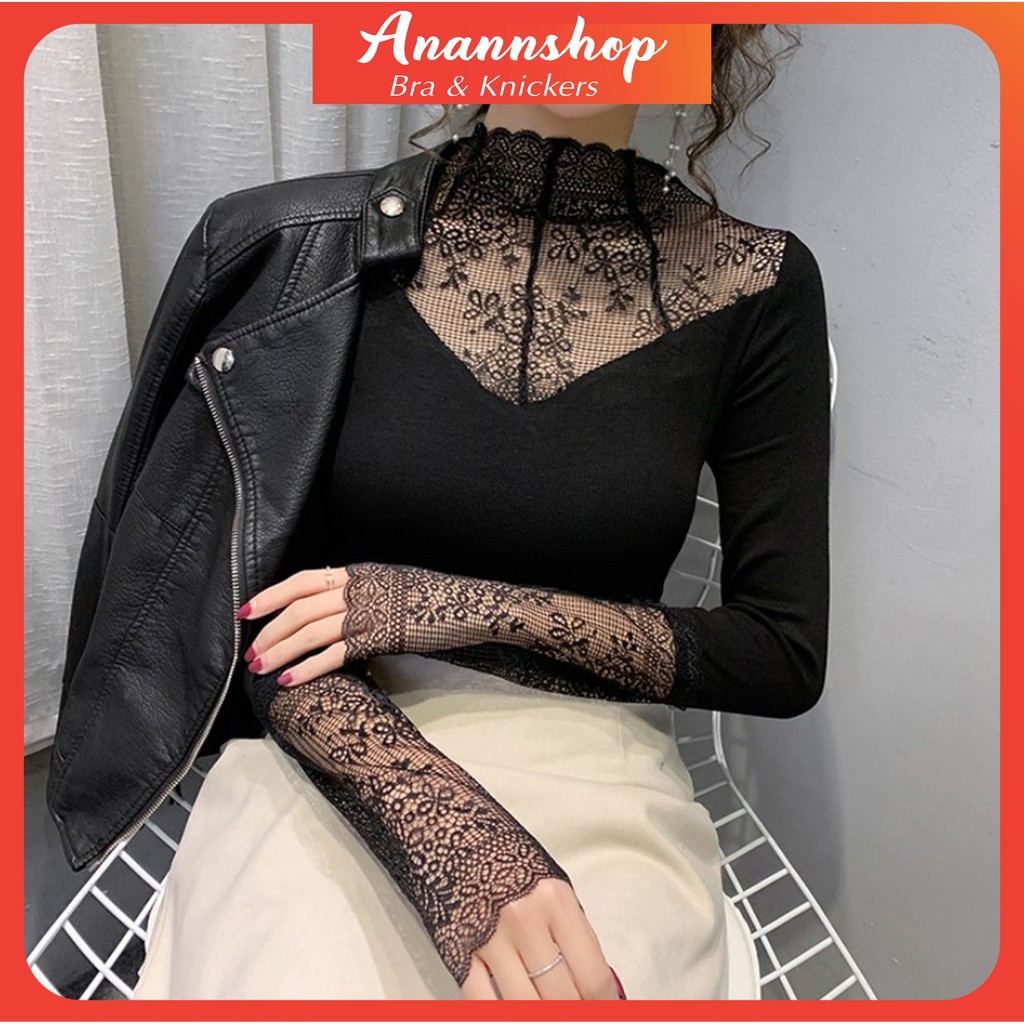 Áo Len Nữ - Áo Giữ Nhiệt Lót Lông Phối Cổ Ren Siêu Đẹp Siêu Ấm