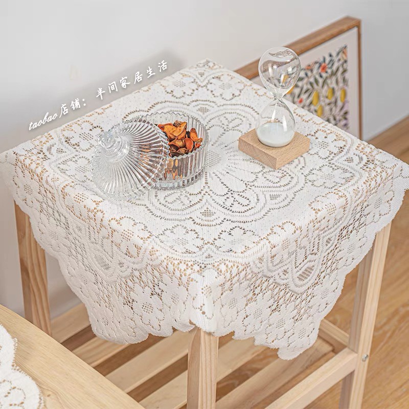 Khăn trải bàn phủ kệ đầu giường trang trí bàn phong cách Hàn Quốc chất liệu Ren voan hoa trắng LiMinHo Shop