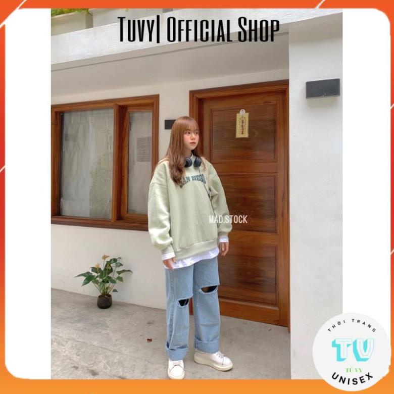 Quần bò nữ TUVYSHOP Quần jean rách gấu 2 bên ống rộng bò dày đanh mịn hack dáng màu xanh cao cấp 3 size S M L
