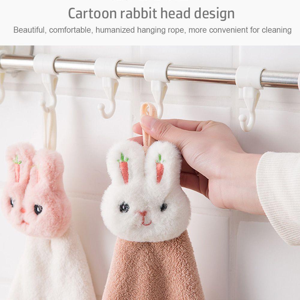 CONOPERY Khăn Lau Tay Vải Nhung San Hô Dày Mềm Mại Thêu Hình Thỏ Cà Rốt Dễ Thương