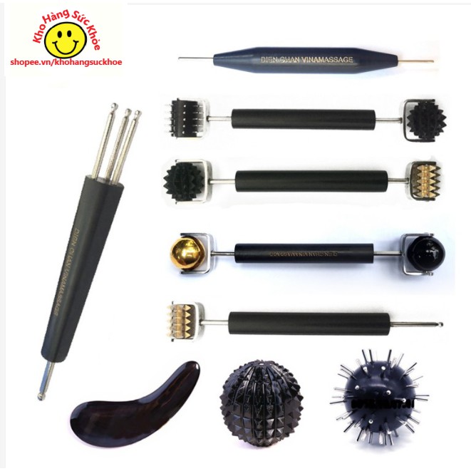 Dụng cụ diện chẩn bấm huyệt bộ 1 ( 3 chia, trái cầu gai, trái cầu đinh, dò đồng, dò cầu,...)