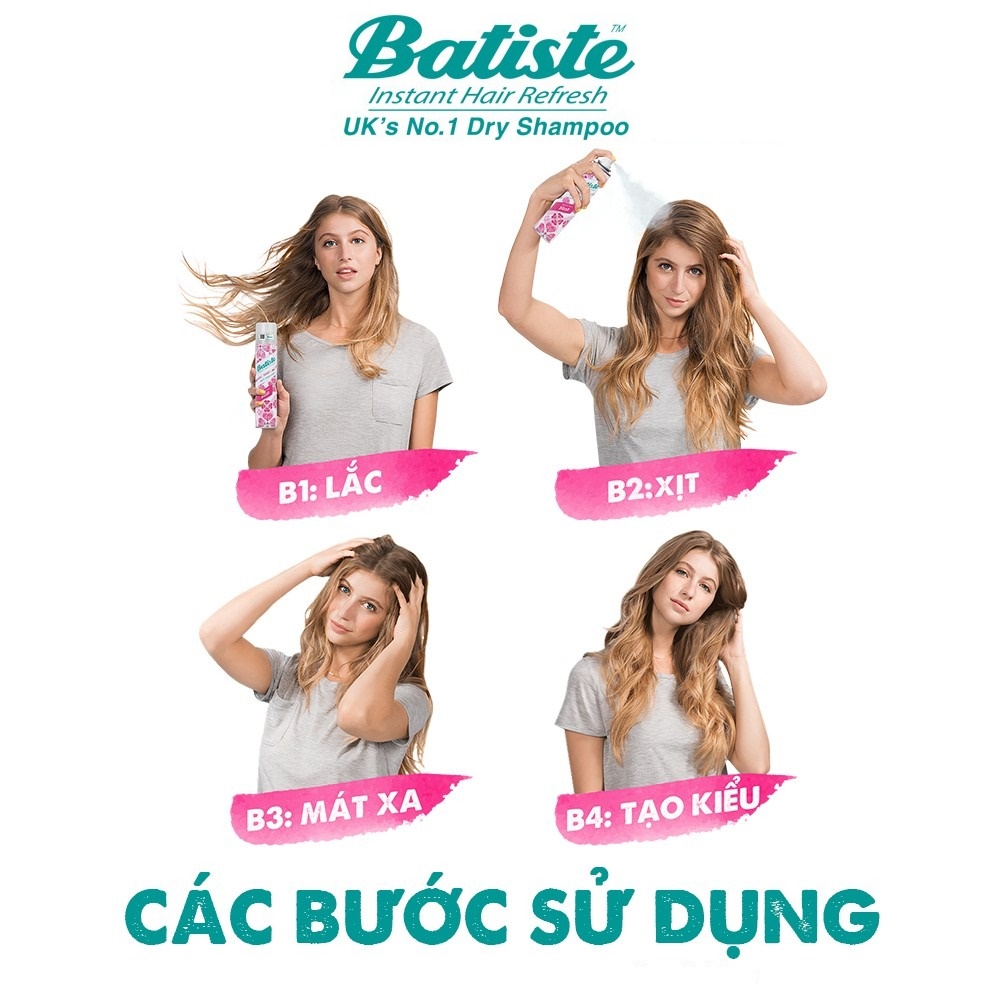 [CHÍNH HÃNG][Đủ Mùi] Dầu Gội Khô Batiste Instant Hair Refresh Dry Shampoo 200ml