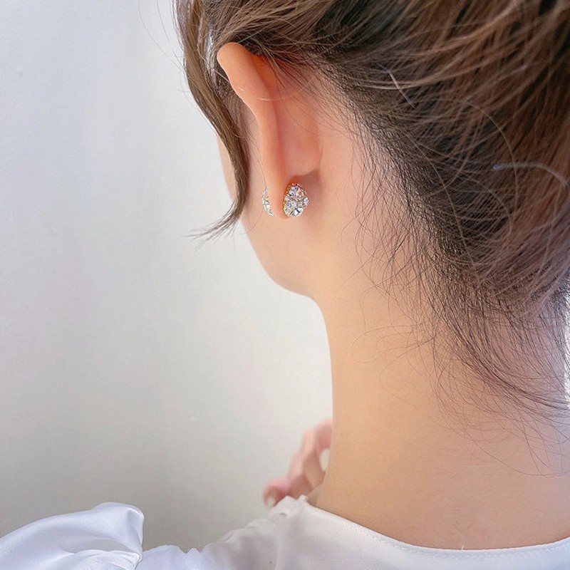 Khuyên Tai Dạng Kẹp Tròn Đính Đá Zircon Không Xỏ Lỗ Thời Trang