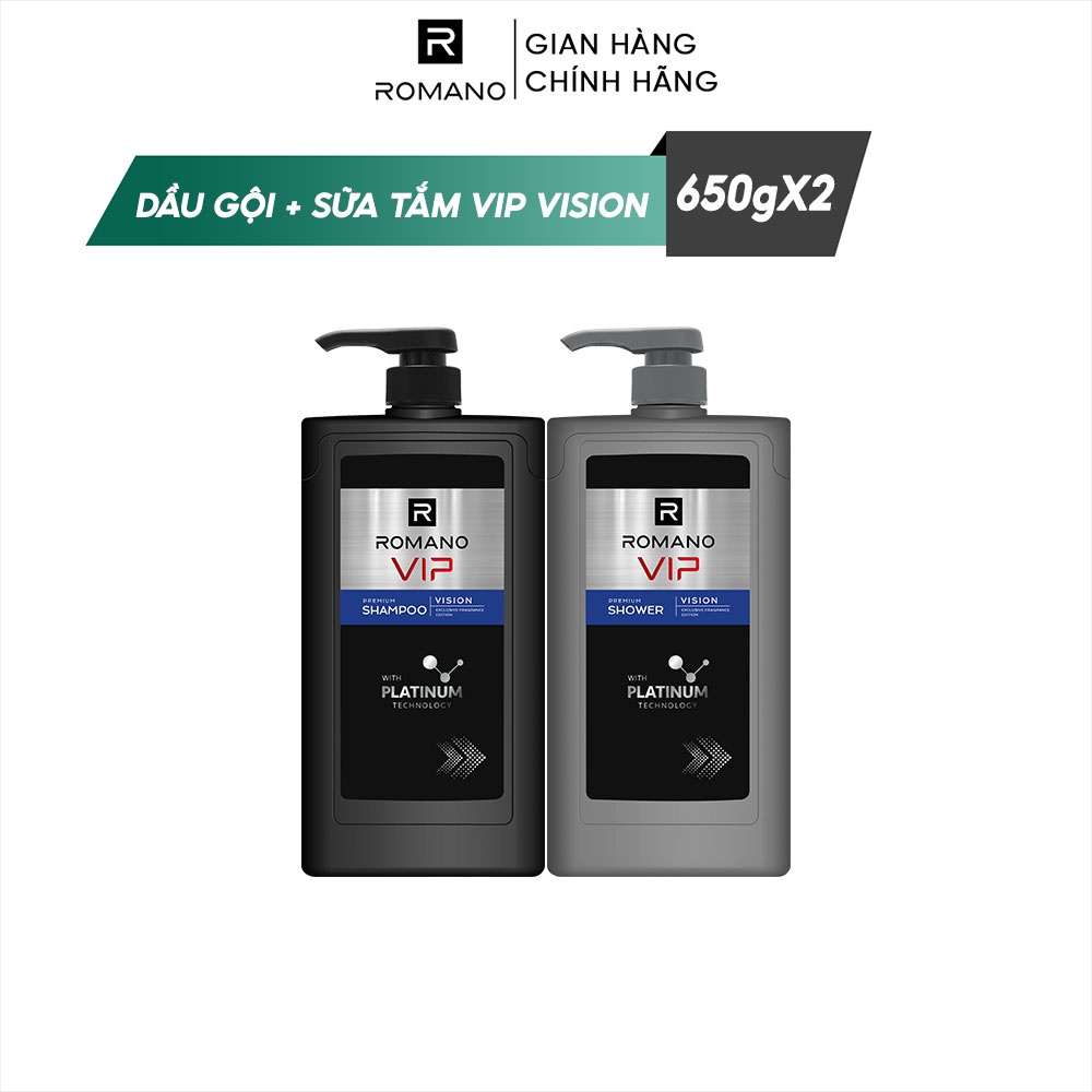 Combo Dầu gội và Sữa tắm cao cấp Romano Vip 650g/chai Vision