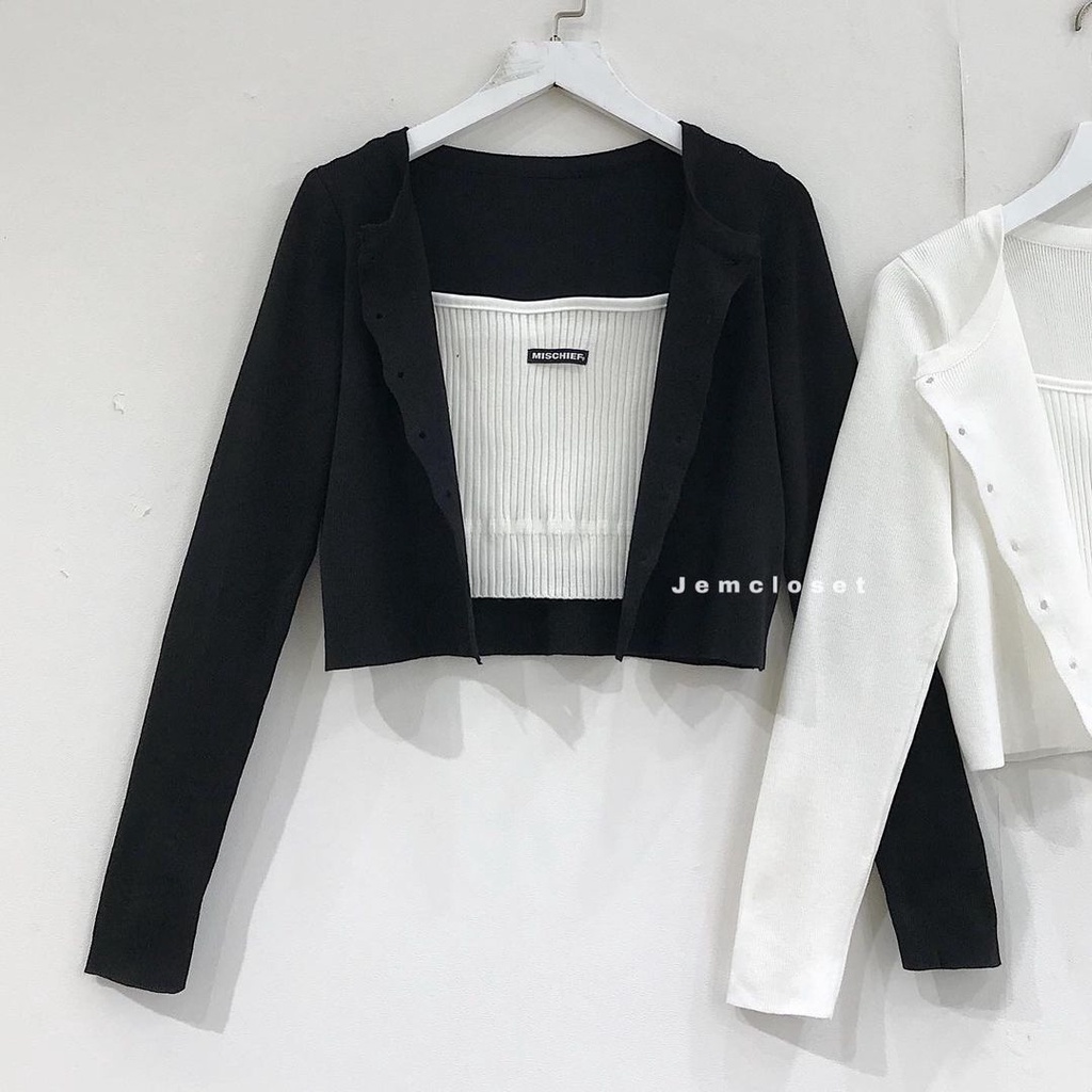 Áo Croptop Nữ Dài Tay Áo Cardigan Dáng Croptop Dệt Len Tăm Phối Cúc Form Dáng Ôm Body Hiện Đại Cá Tính RAIN 1453