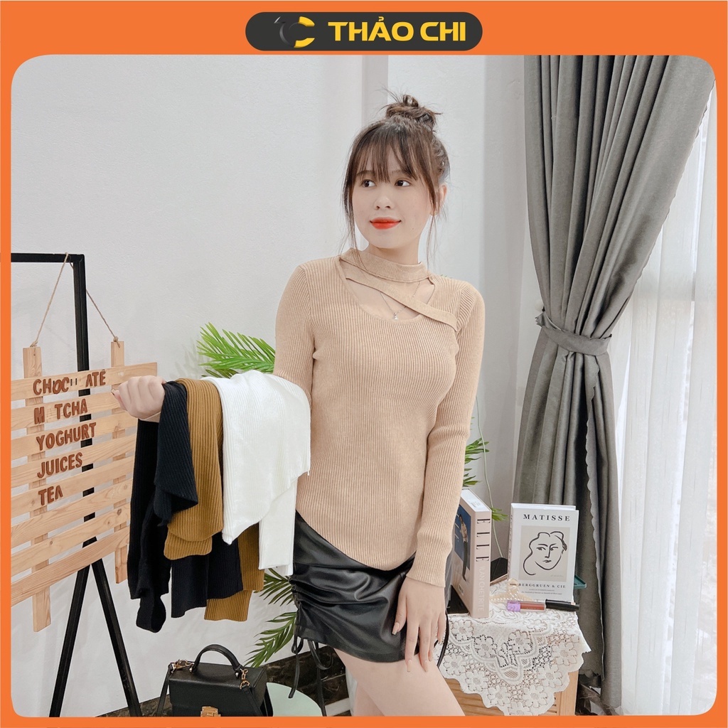 Áo len tăm cổ 2 dây kiểu HQ vạt tôm cực co dãn không bai nhão