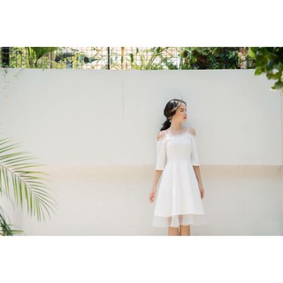 [Cực Xinh] Váy/Đầm Trễ Vai Dễ Thương, Đầm Hai Dây Phối Lưới Dịu Dàng