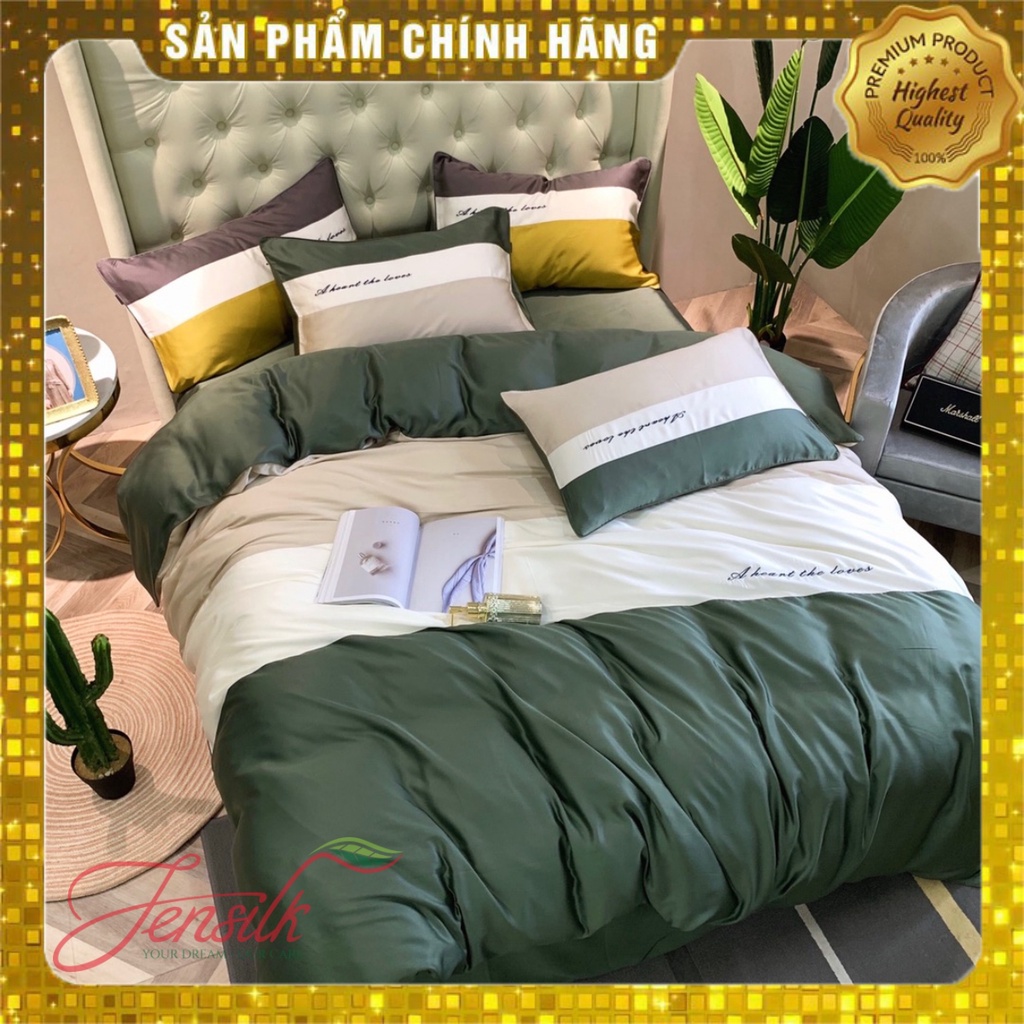 Bộ chăn ga gối 100% lụa tencel 80s, siêu cao cấp, set phủ nệm, phối 3 màu cực hot