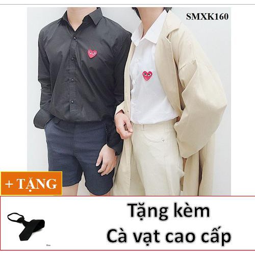 ÁO SƠ MI NAM NỮ THỜI TRANG CAO CẤP THÊU TRÁI TIM T07112+ TẶNG KÈM CÀ VẠT ĐEN