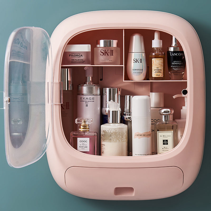 Tủ Đựng Mỹ Phẩm Treo Tường Không Đục Lỗ Công Suất Lớn Chống Bụi Cho Phòng Tắm