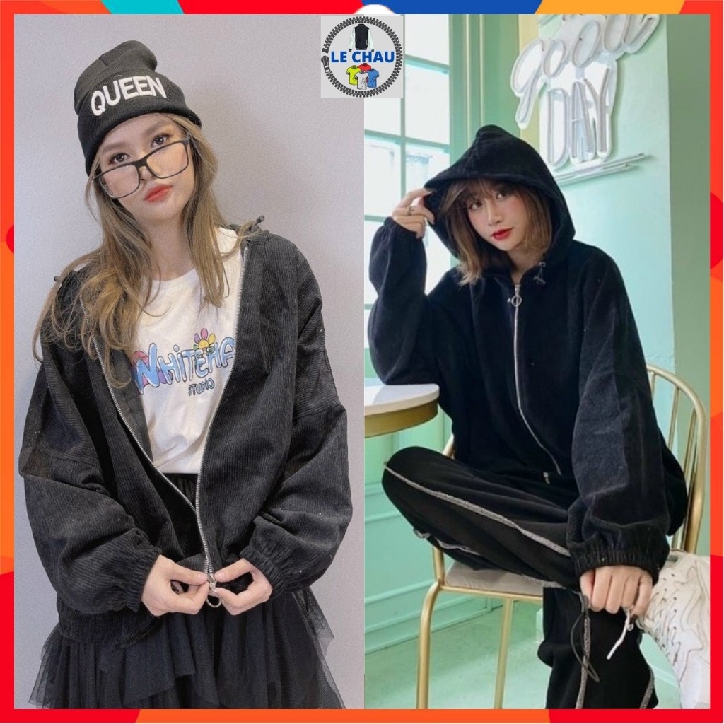 Áo khoác nhung gân tăm basic form rộng unisex tay bồng cánh dơi ulzzang LECHAU AKN14 cao cấp giá rẻ đẹp
