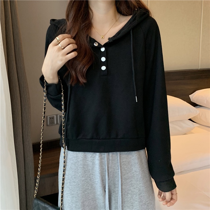 Áo hoodie kiểu croptop tay dài phong cách Hàn Quốc trẻ trung thời trang dành cho nữ