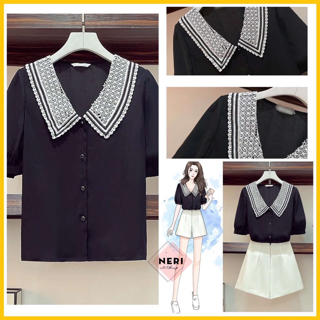 Áo kiểu nữ cổ ren đẹp G240 chất lụa mát mịn không nhăn, mẫu áo kiểu công sở nữ đẹp thời trang