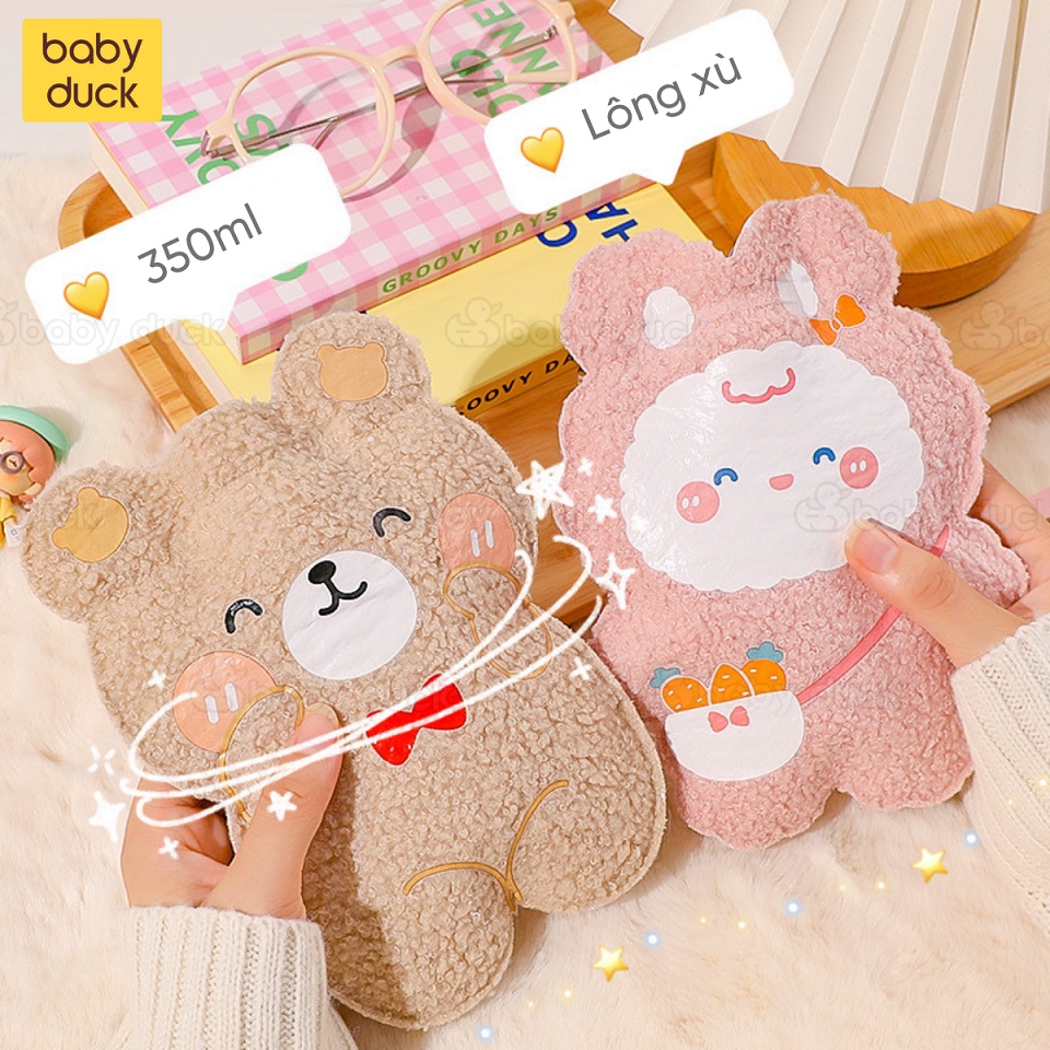 Túi sưởi/Túi chườm 350ml lông xù tạo hình gấu và thỏ cute, túi làm ấm, túi chườm bụng cho bạn gái