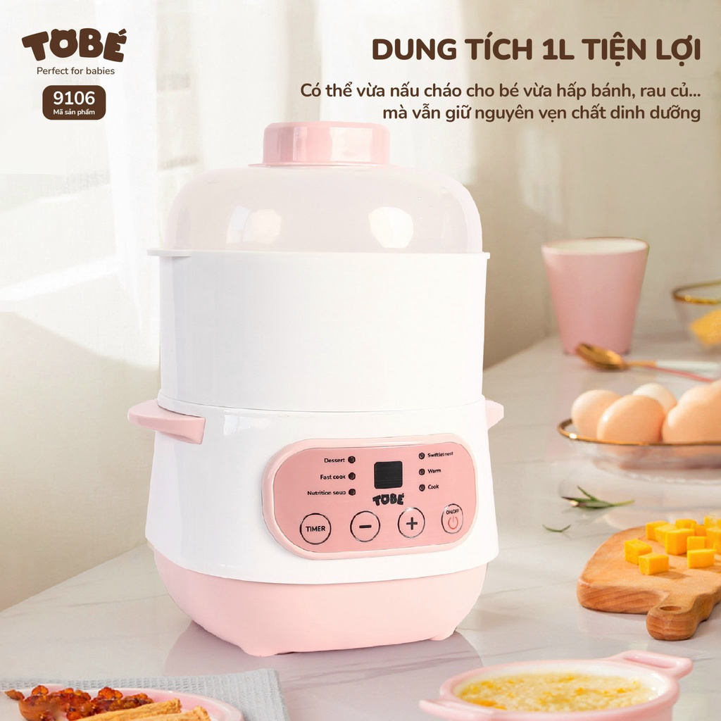 Nồi nấu cháo chậm Tobé tích hợp 6 chế độ nấu 9106