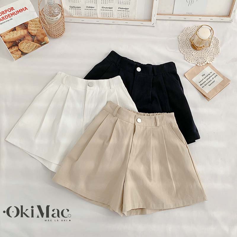 Quần short nữ đũi lưng cao dáng váy xòe dẹp kiểu đùi nữ cạp cao phong cách Ulzzang Hàn Quốc thời trang nữ OKIMAC | BigBuy360 - bigbuy360.vn