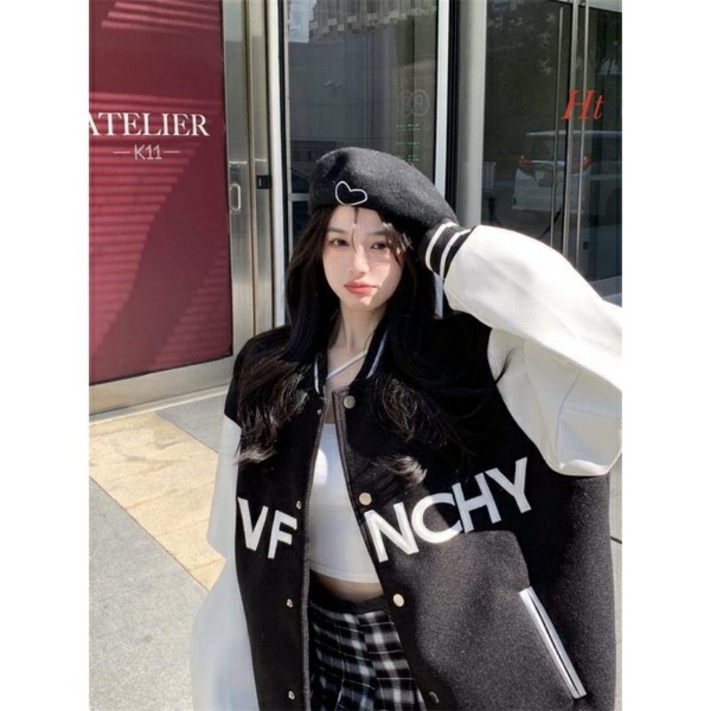 ÁO KHOÁC BOMBER PHỐI TAY TRẮNG CHY CHẤT GIÓ VÀ CHẤT NỈ COTTON SIÊU XINH