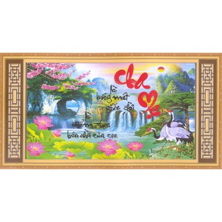 Tranh Thêu Chữ Thập 3D + kết hạt cườm nhụy hoa sen và hoa đào Cha Là Bóng Mát Giữa Đời EVA8580 (KHÁCH TỰ THÊU) KT:67X42C