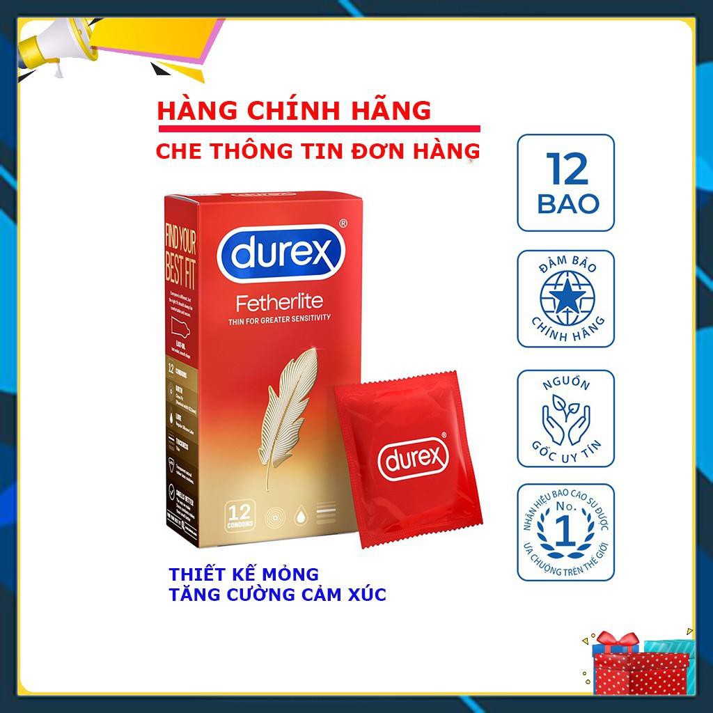 Bao cao su Durex Fertherlite, siêu mỏng nhiều gel bôi trơn hộp, kéo dài thời gian quan hệ 12 chiếc thăng hoa cảm xúc