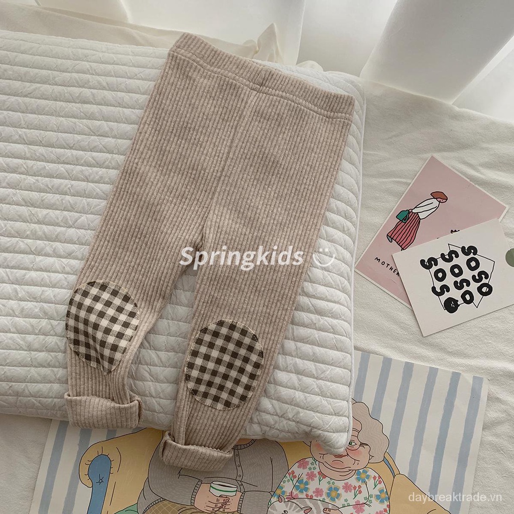Quần legging họa tiết kẻ ô màu tương phản thời trang xuân thu cho bé