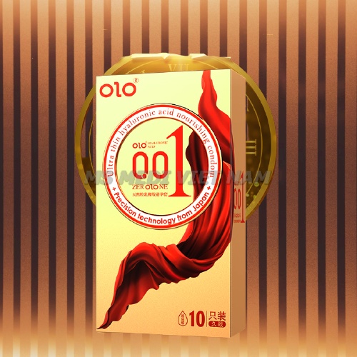 Bao cao su OLO Thin 001 mm Square Gold, bcs 0.01 siêu mỏng gân nổi kéo dài thời gian