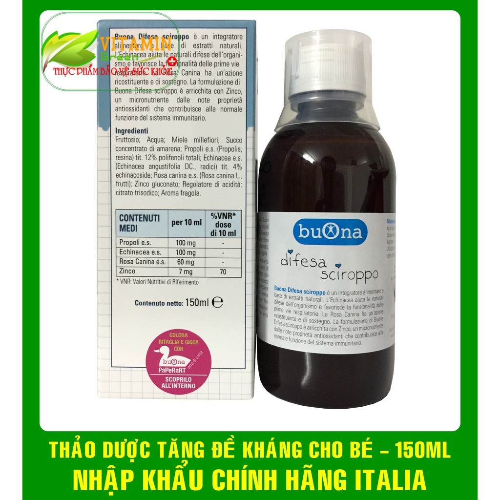 BUONA DIFESA SIRO TĂNG ĐỀ KHÁNG CHO BÉ TỪ THẢO MỘC THIÊN NHIÊN 150ML | NHẬP KHẨU CHÍNH HÃNG ITALIA