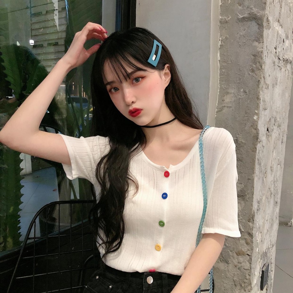 Áo Thun Lụa Lạnh Dệt Kim Tay Ngắn Dáng Rộng Che Phủ Bụng Kiểu Hàn Quốc Thời Trang Mùa Hè Cho Bạn Gái