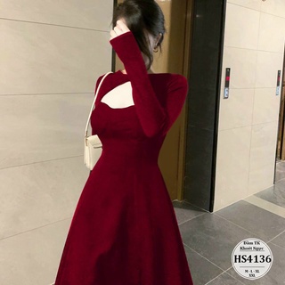 Đầm thiết kế bigsize khoét ngực dáng maxi xòe - Váy đầm bigsize thiết kế đi tiệc, đi chơi - màu đen, đỏ - HS4136