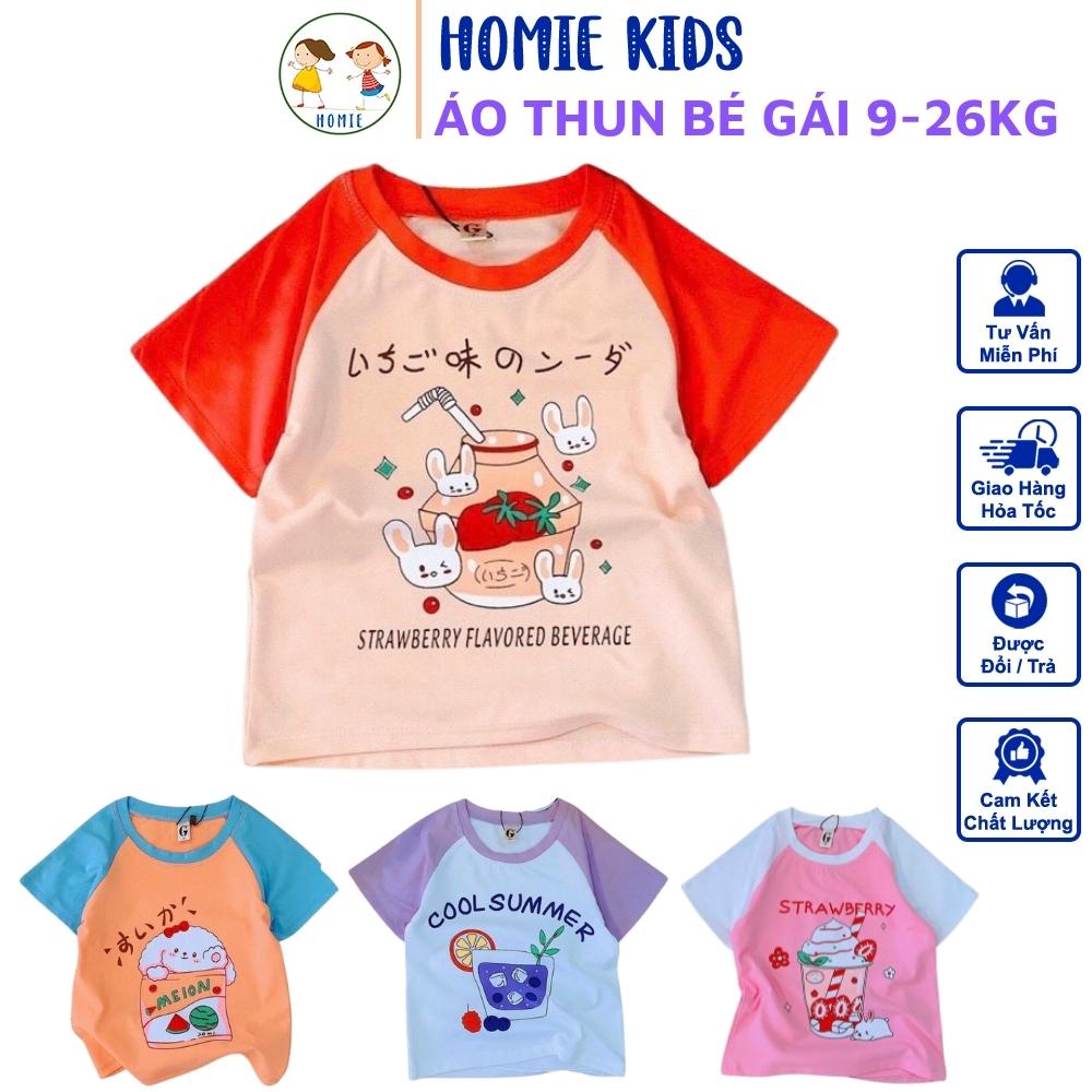 Áo Thun Bé Gái 9-26 Kg Áo Phông Cộc Tay Hàn Quốc Cho Bé Gái 1-6 Tuổi Cotton Chính Phẩm Mềm Mịn Mát Homie Kids