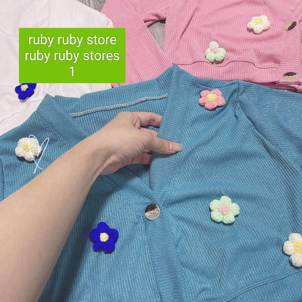 ÁO KHOÁC THUN GÂN CARDIGAN DÀI TAY XINH ĐÍNH HOA LEN MÓC MÓC BH9 (Ảnh thật cuối)