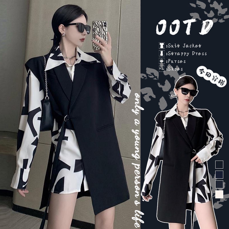 Set Áo Sơ Mi Dáng Rộng + Áo Khoác Không Tay Thiết Kế Mới Thời Trang Mùa Xuân 2022 Dành Cho Nữ
