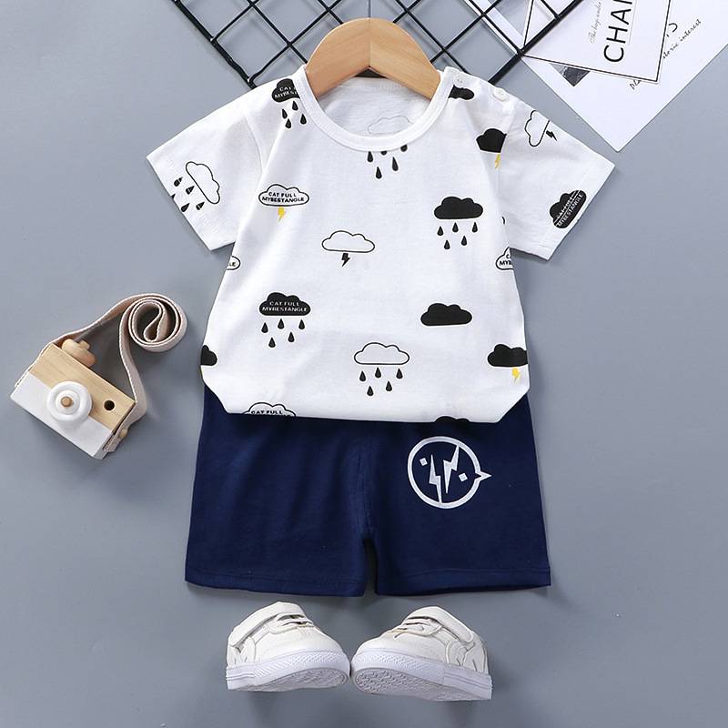 1-6 tuổi Boy Bộ thời trang dành cho trẻ em Cotton mùa hè Phim hoạt hình ngắn tay + Quần short 2 mảnh