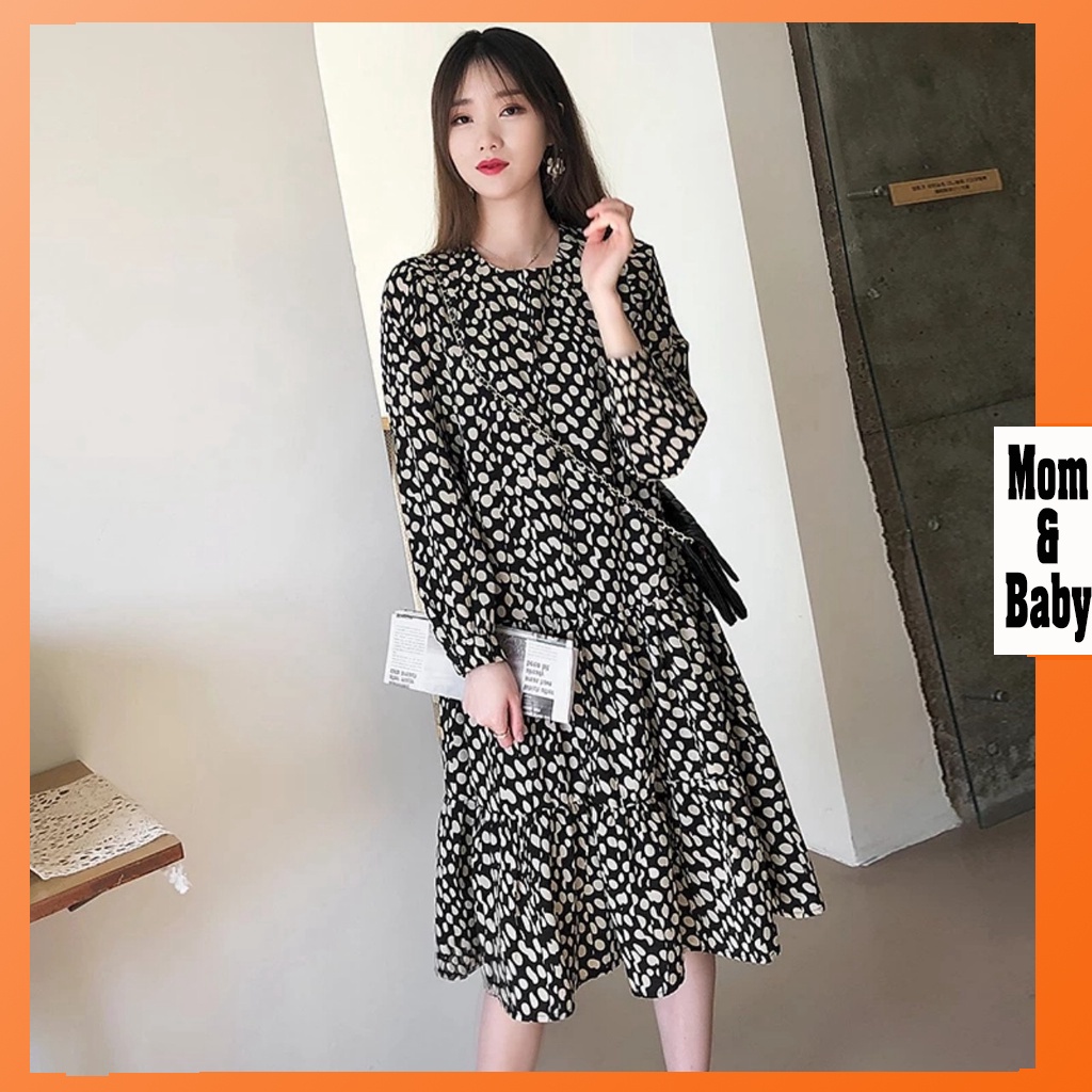 Váy bầu thời trang thiết kế dài tay M193 chất lụa hàn freesize từ 45 đến 70kg