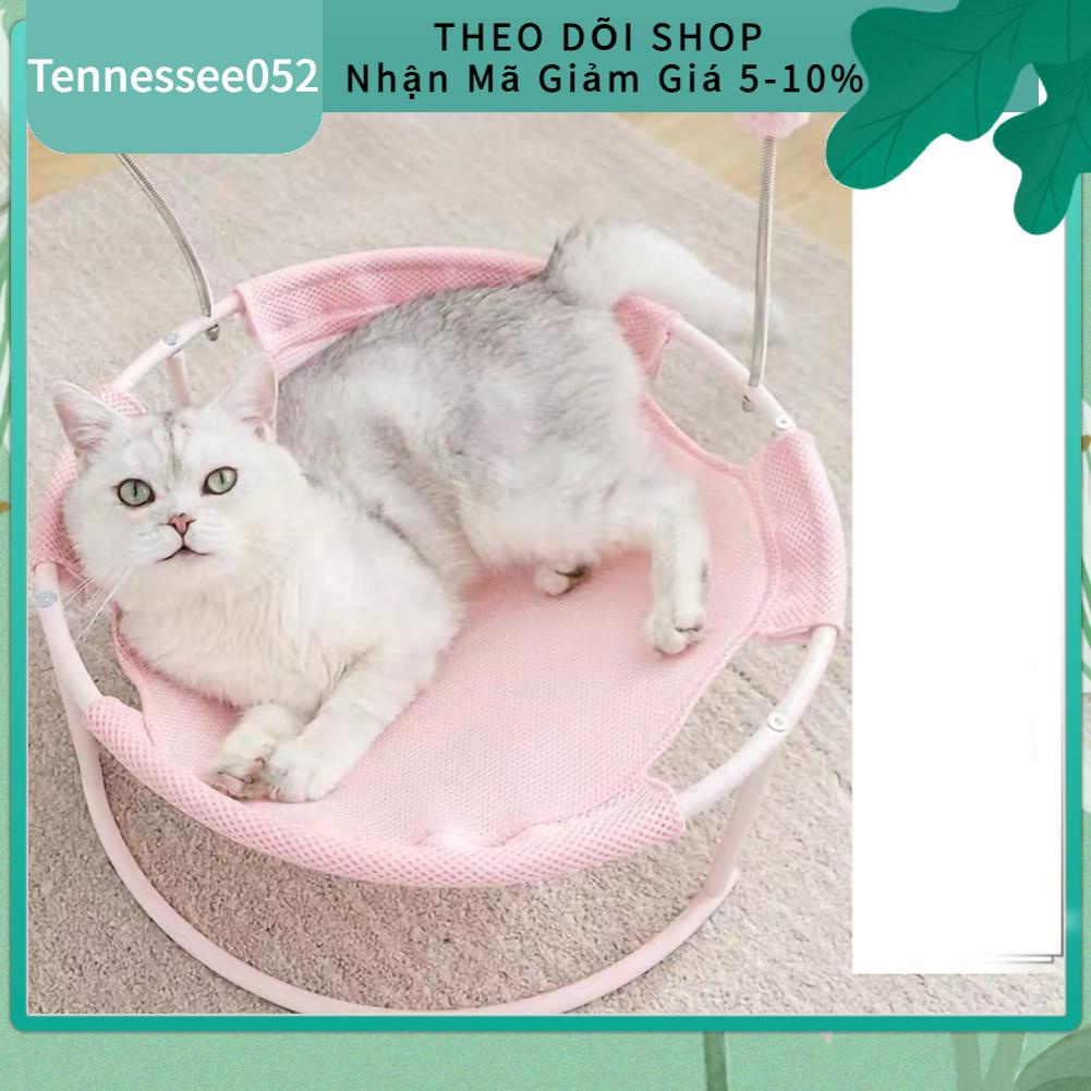 Hàng HOT Giường đệm võng tròn cho mèo Thoáng Khí Thoải Mái Ổ chõng nằm ngủ cho mèo khung sắt tròn kèm quả bông【Tennessee052】