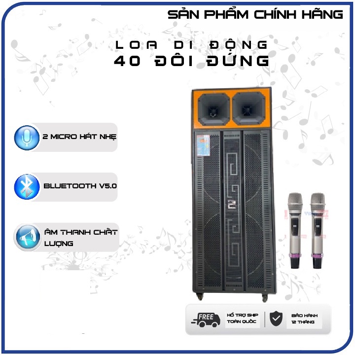Loa kéo 40 đôi đứng (4 tấc đôi), mạch công suất lớn, 2 Micro UHF hát hay, công suất 1000W + tặng kèm giá ĐT cao cấp